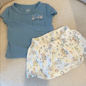 Carter's Blue Top and Floral Skirt Matching Easter Bunny Set